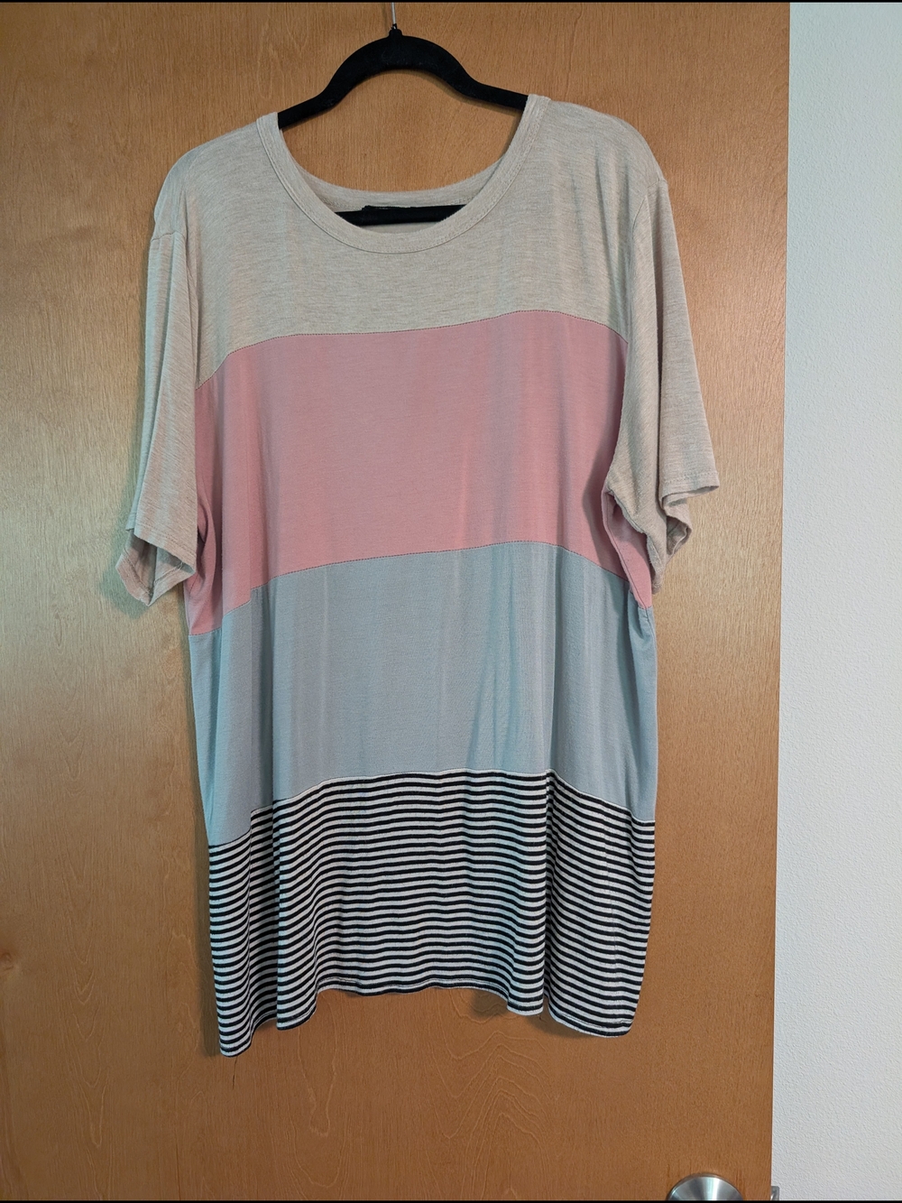 HEIMISH USA Colorblock Short Sleeve Tee - Pink, Light Blue & Cream